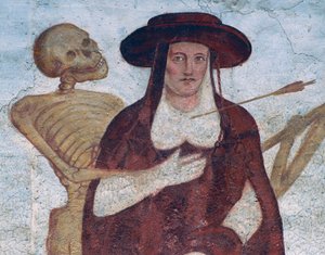 Kardinál a smrt, detail z Tanec smrti od Simone II Baschenis