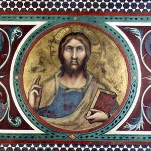 Maesta: Christ Blessing, detail z rámu od Simone Martini