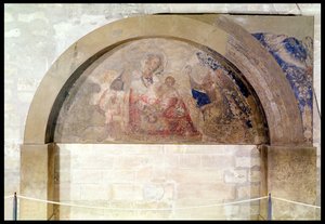 Tympanon zobrazující Pannu Pokoru s Ježíškem obklopeným anděly, 1341 od Simone Martini