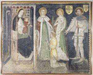 Madona s dítětem se svatou Kateřinou, svatou Uršulou, svatým Jiřím a patronem, Theodorikem z Churu od Simone da Corbetta