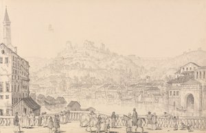 Album 30 pohledů v Tyrolsku a Itálii: Město Verona a hrad San Pietro z jiného mostu, 1. listopadu 1840