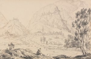 Album 30 pohledů v Tyrolsku a Itálii: Pevnost Trostburg u města Kollman. Tyrolsko. 28. října 1840