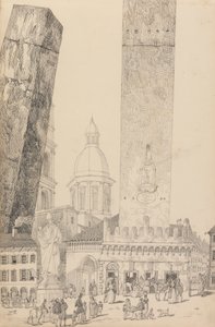 Album 30 pohledů v Tyrolsku a Itálii: Šikmé věže, Socha sv. Františka, Bologna 12. listopadu 1840 od Sir Charles D