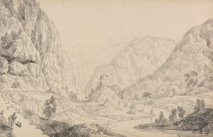 Album 30 pohledů v Tyrolsku a Itálii: Pohled na Eisak u Mittenwaldu, 27. října 1840 od Sir Charles D