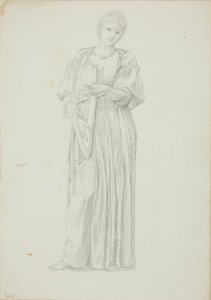 Zahalená postava ženy hrající na harfu od Sir Edward Burne Jones