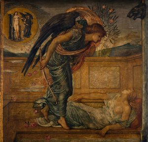 Cupid and Psyche - Palace Green Murals - Cupid Finding Psyche Spící u fontány, 1881.