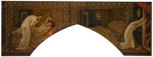 Cupid a Psyche - Palácové zelené nástěnné malby - Psyche držící lampu hledí na tvář..., 1881.