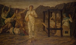 Cupid and Psyche - Palácové zelené nástěnné malby - Psyche nastavená Venus the Task, 1881. od Sir Edward Coley Burne Jones