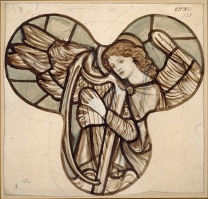 Design pro barevné sklo v Lyndhurst Church: An Angel Harpist, 1862 od Sir Edward Coley Burne Jones