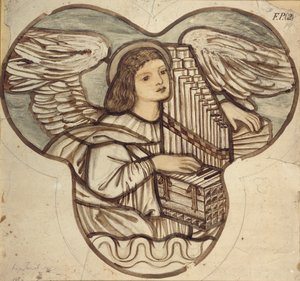 Design pro barevné sklo v Lyndhurst Church: An Angel Varhaník, 1886 od Sir Edward Coley Burne Jones