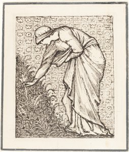 Dáma trhá květiny od Sir Edward Coley Burne Jones