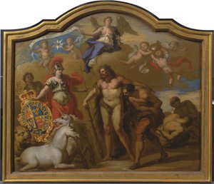 Alegorie síly Velké Británie po zemi, Design pro dekorativní panel pro ceremoniální trenér George I.
