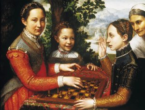 Šachová hra (Portrét sester autora hrajících šachy). od Sofonisba Anguissola