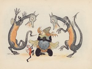 Ilustrace k Malým dvojčatům od S. Rosamond Praeger (barevná litografie)