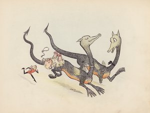 Ilustrace k Malým dvojčatům od S. Rosamond Praeger (barevná litografie)