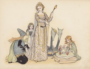 Ilustrace k Malým dvojčatům od S. Rosamond Praeger (barevná litografie)