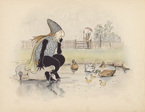 Ilustrace k Malým dvojčatům od S. Rosamond Praeger (barevná litografie)