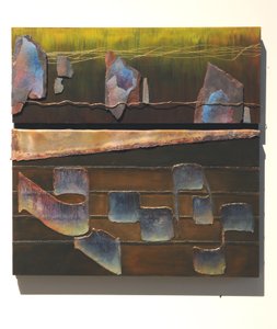 Slovo, 2007 (deska, měď, zlatá nit, olovo, břidlice, smirkový papír, pigment)