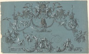Arabesky s dovádějícími putti, zvířaty a šašky od South German 18th Century