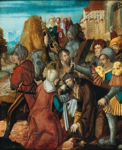 Svatá Veronika předkládá svůj závoj Kristu na jeho cestě na Kalvárii, cca 1515-1520. od Southwest German master.