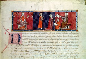 Žena skládající přísahu před králem Jakubem I. (1207-76) z Mallorky, z Capbreu de Clayra et de Millas, 1292 od Spanish School