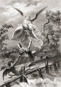 Amina je unesena andělem, zatímco ďábel zajme sakristiána z Albaicinu (litho) od Spanish School