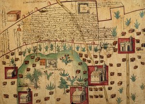Ayer MS 1801 Mapa 1: Mapa pozemků v oblastech Tultepec a Jaltocan sousedících s Hacienda de Santa Ines, Mexiko, zveřejněná 1569