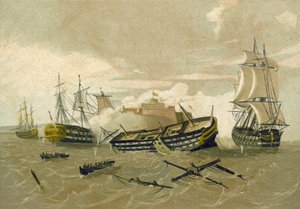 Britská flotila útočící na Castillo del Morro, Kuba, 1761