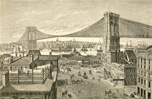 Brooklyn Bridge, New York, Spojené státy americké v 19. století. Od El Museo Popular publikoval Madrid od Spanish School