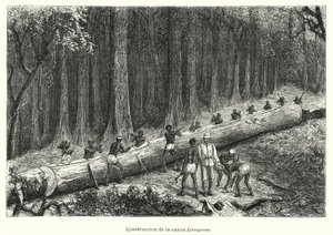 Konstrukce kánoe Livingstone, Kongo (litho) od Spanish School