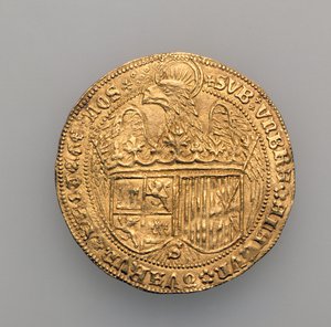 Double excelente Ferdinanda II. Aragonského (1452-1516) a Isabely Kastilské (1451-1504), sevillská mincovna, 1475 (zlato) (viz 168057) od Spanish School