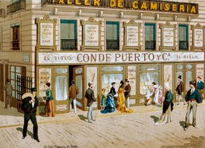 Móda: reklamní plakát pro obchod s látkami "" Conde Puerto "" butik Barcelona. 19. století od Spanish School