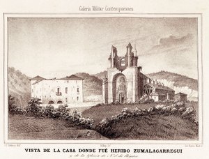 První carlist válka (1833-1840): dům nebo carlist General Tomas Zumalacarregui (1788-1835) byl zraněn po obléhání Bilbaa od Spanish School