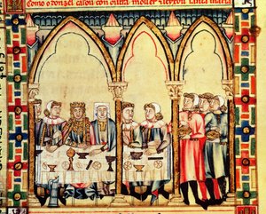 Fol.16v Zásnubní banket, z rukopisu vytvořeného pod vedením Alfonse X. Moudrý král Kastilie a Leonu od Spanish School