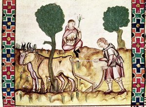 Fol.237r Farmář učící svého syna orat pole od Spanish School