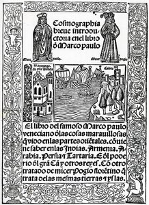 Frontispis k první kastilské verzi Cesty Marca Pola, přeložil Rodrigo de Santaella, publikoval 1503 od Spanish School