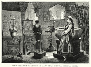Řecká pravoslavná církev kláštera svatého Lazara, Larnaca, Kypr (litho) od Spanish School