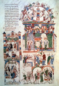Dějiny Šalomouna: „“Král Šalamoun přijímá hold““ Stránka (fol. 129 v;) převzata z „“Bible Roda““ (man. lat. 6) vyrobené ve Španělsku v 11. století. Paříž, B.N. od Spanish School