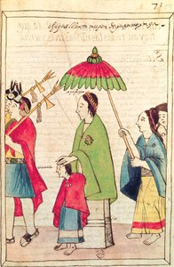 Ilustrace incké královny z knihy "Historia y Genealogia Real de los Reyes Incas del Peru, de sus hechos, costumbres, trajes y manera de Gobierno", známé jako Codice Murua (pergamen). od Spanish School