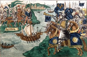 Král Ludvík IX. (1214-70) a křižáci přijíždějící do Kartága v roce 1270 (vellum) od Spanish School