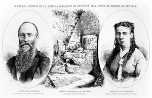 Mexiko - Ruiny starověkého obyvatelstva Chichen Itza, poblíž Merida, Yucatan, ilustrace z La Ilustracion Espanola y Americana 1877 od Spanish School