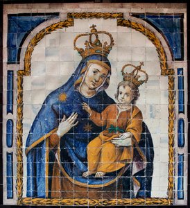 Panna Maria z lidu - Azulejos (fajáns) kolem roku 1670, od anonymního sevillana, z kláštera lidu v Seville (Španělsko) - Muzeum výtvarného umění v Seville, Španělsko od Spanish School
