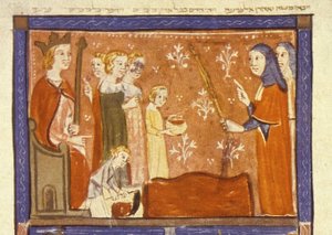 Krvavý mor, první z deseti egyptských ran, ilustrace ze sarajevské hagady od Spanish School