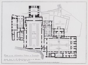 Plán paláce Alhambra v Granadě (litho) od Spanish School