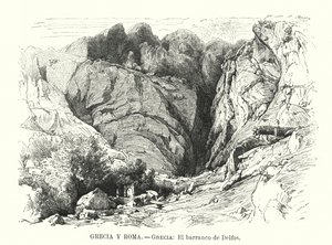 Rokle Delphi, Řecko (litho) od Spanish School