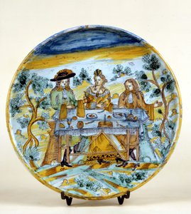 Znázornění venkovního banketu na keramickém talíři Talavera de la reina (Španělsko). Počátek 16. století. Milán, Museo del Castello. od Spanish School
