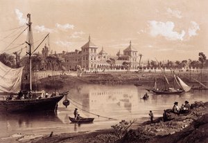 Sevilla, palác San Telmo na břehu řeky Guadalquivir. Andalusie, Španělsko (19. století). Madrid, Národní knihovna. od Spanish School