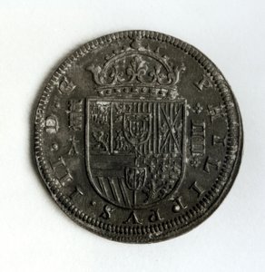 Stříbrná korunová mince čtyř realů z doby vlády Filipa III. Španělského a Portugalska (1578-1621) (stříbrná)
