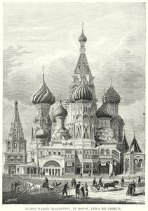Chrám Vasila Blaženého, Rudé náměstí, Moskva, Rusko (litho) od Spanish School