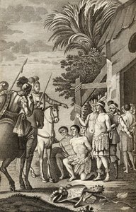 Španělské dobytí Chile Alonso de Ercilla, z „La Araucana“, vydáno Barcelona, 1827 (rytina) od Spanish School